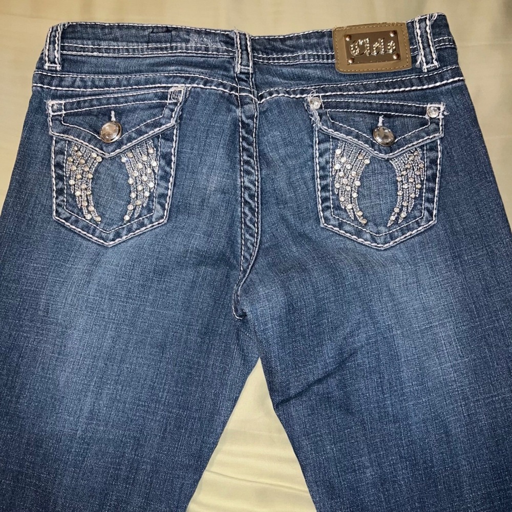 Cielo Jeans Womens 30 Vintage Y2K Bootcut Rhinestone Angel Wing Dark Wash Denim